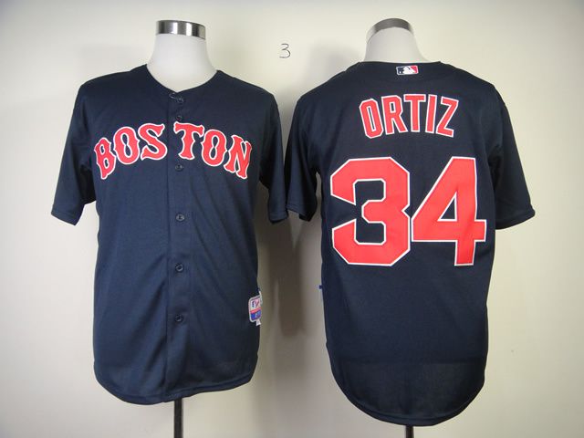 Men Boston Red Sox #34 Ortiz Blue MLB Jerseys->boston red sox->MLB Jersey